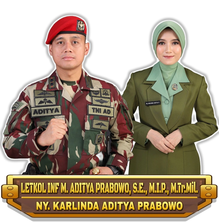 LETKOL INF M. ADITYA PRABOWO, S.E., M.I.P., M.Tr.Mil. dan Ny. Karlinda Aditya Prabowo
